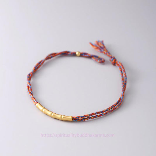 Ancient Tibetan Buddhist Red String Tradition  925 Sterling Silver Bamboo Design Luck Handcrafted Multicolored Braided Bracelet