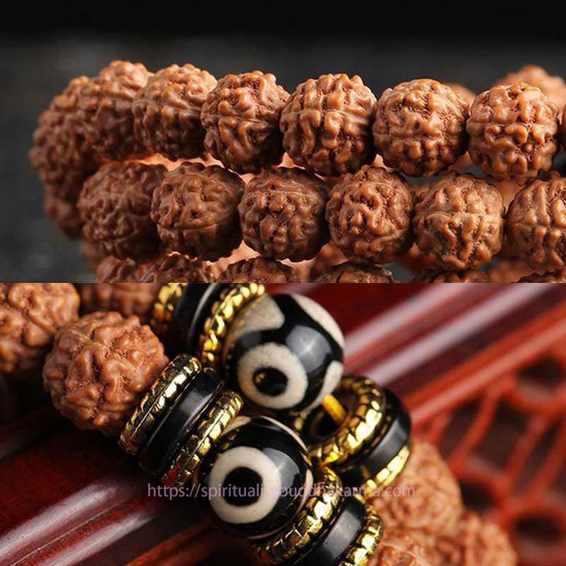Spirituality Buddha Karma 108 Mala Beads Rudraksha Bodhi Seed Dzi Bead Luck Wealth Bracelet