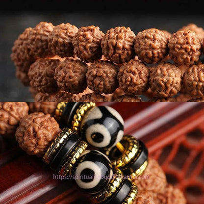 Spirituality Buddha Karma 108 Mala Beads Rudraksha Bodhi Seed Dzi Bead Luck Wealth Bracelet