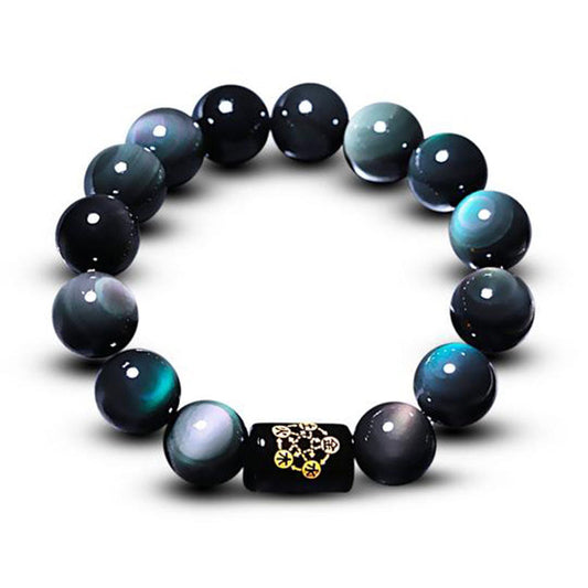 Spirituality Buddha Karma Natural Rainbow Obsidian Positive Transformation Bracelet