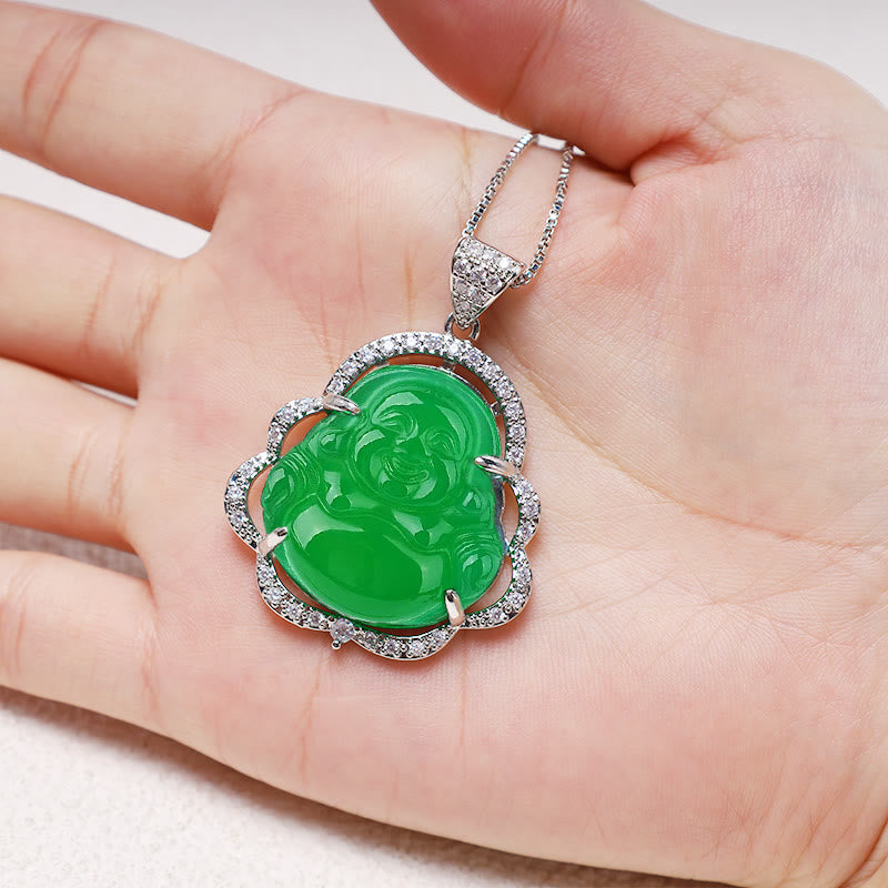 Jade  Good Luck Laughing Buddha Necklace