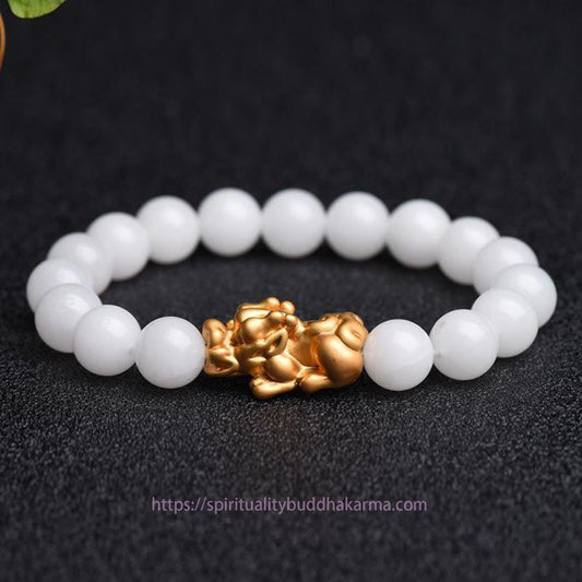 Jade  Natural White Jade PiXiu Wealth Bracelet