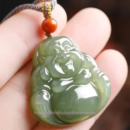 Buddha Energy Necklace Laughing Buddha Hetian Jade Abundance Necklace String Pendant