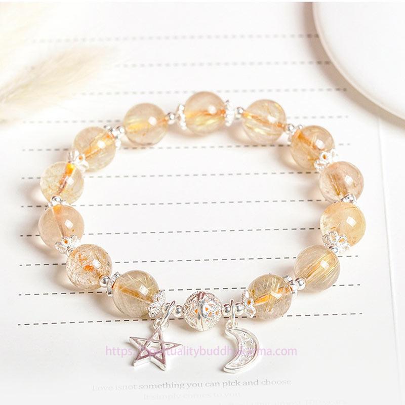 Golden Energy Citrine 925 Sterling Silver Natural Wealth Solar Plexus Chakra (Third Chakra) Happiness Moon Star Charm Bracelet