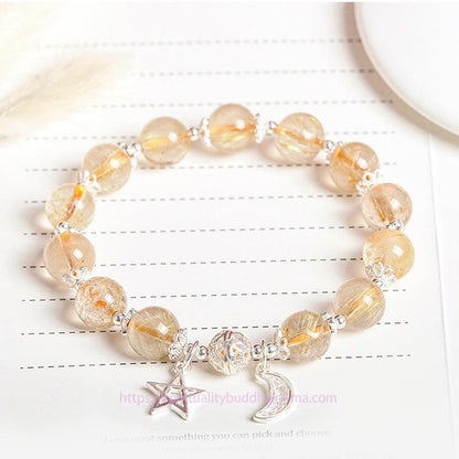Golden Energy Citrine 925 Sterling Silver Natural Wealth Solar Plexus Chakra (Third Chakra) Happiness Moon Star Charm Bracelet