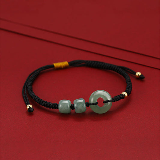Ancient Tibetan Buddhist Red String Tradition  2Pcs Green Aventurine White Jade Peace Buckle Luck Braided Couple Bracelet