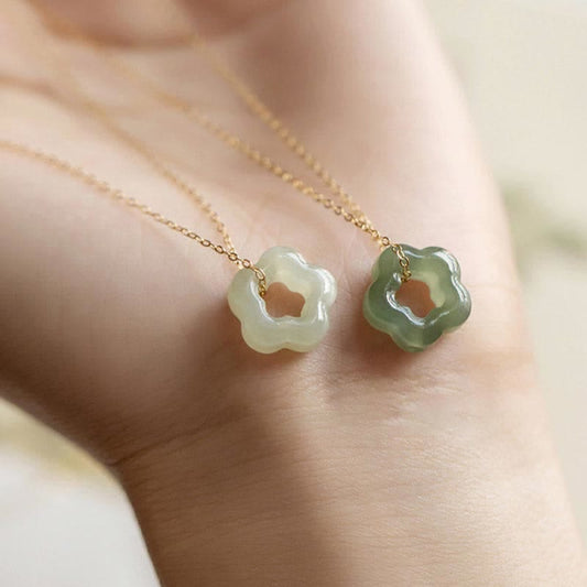 Jade  Dainty Hetian Jade Cyan Jade Luck Floral Charm Necklace Pendant