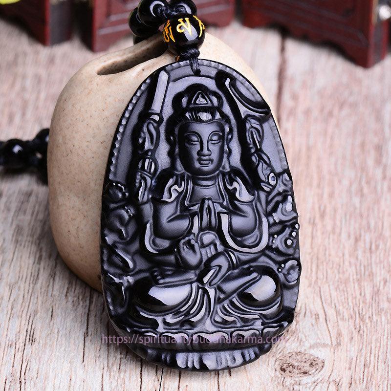 Buddha Energy Necklace Chinese Zodiac Obsidian Buddha Amulet Protection Pendant Necklace