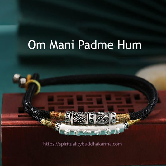 Ancient Tibetan Buddhist Red String Tradition  999 Sterling Silver Handmade Om Mani Padme Hum Peace Braided Bracelet