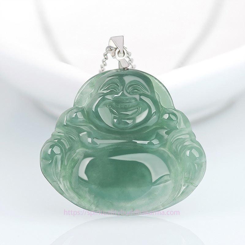Buddha Energy Necklace 925 Sterling Silver Laughing Buddha Jade Protection Calm Necklace Chain Pendant