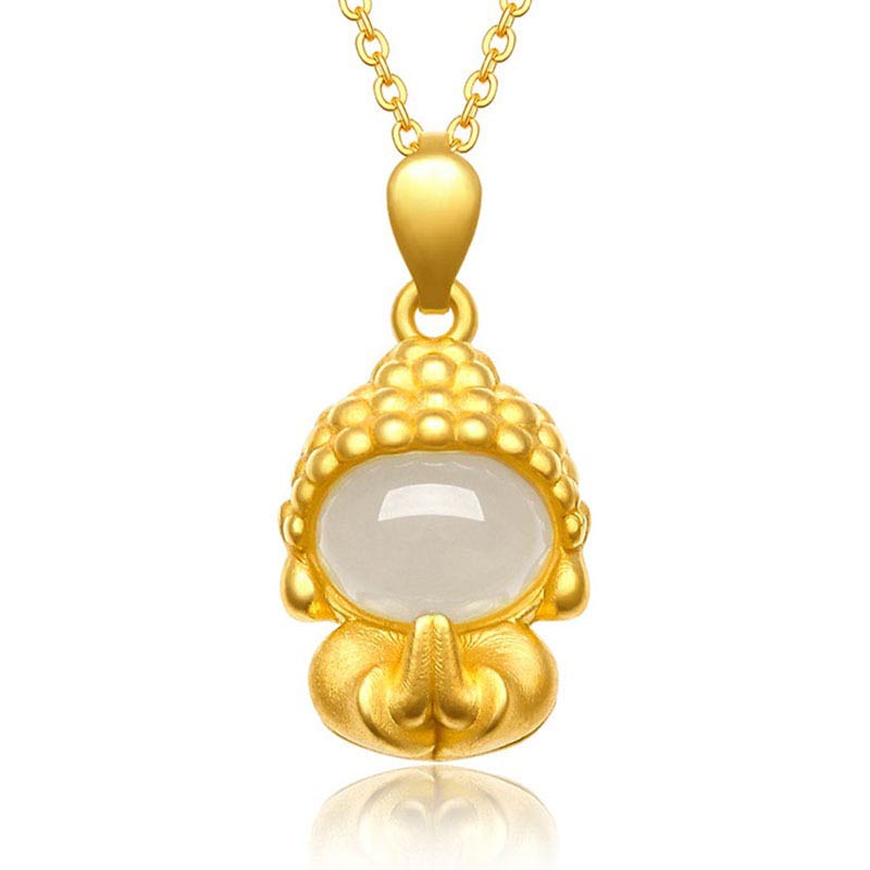 Spirituality White Jade Buddha Success Pendant Necklace