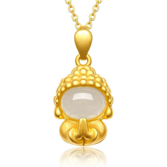 Spirituality White Jade Buddha Success Pendant Necklace