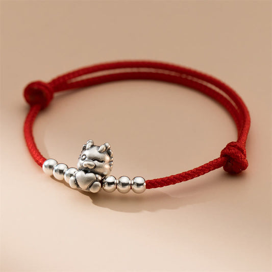 Jade  Handmade 999 Sterling Silver Year of the Dragon Luck Red Bracelet