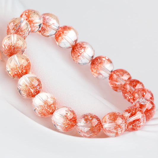 N013-1 Copper Rutile Quartz Crystal Bracelet - Orange-Pink Azeztulite Firework Quartz, Treasure Bowl Design Seven Rabbit Hair Rutilated Quartz, Feng Shui Wealth Enhancer, Chakra Balancing