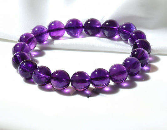 N007 Natural Deep Purple Amethyst Crystal Bracelet - Promote Inner Peace and Spiritual Awakening, Balance the Third Eye and Crown Chakras