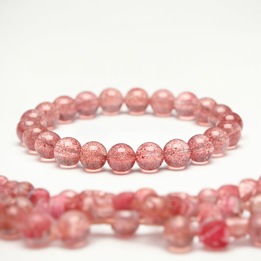 N020 Natural White Water Strawberry Quartz Crystal Bracelet - Russian Ice-Grade Strawberry Quartz - Attract Love