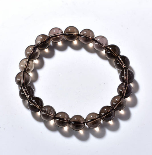 N014 Natural Smoky Quartz Crystal Bracelet - Stabilize Emotions, Relieve Anxiety and Stress, Enhance Focus and Clear Thinking, Balance Root Chakra