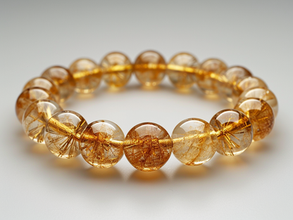 N005 7A Golden Rutilated Quartz Crystal Bracelet : Enhancing Energy, Wealth, and Solar Plexus Chakra Harmony
