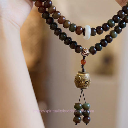 Spirituality Buddha Karma 108 Mala Beads Dunhuang Color Bodhi Seed Dzi Bead Keep Away Evil Spirits Bracelet