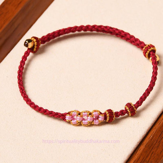 Ancient Tibetan Buddhist Red String Tradition  Handmade Peach Blossom Protection Braided Rope Bracelet