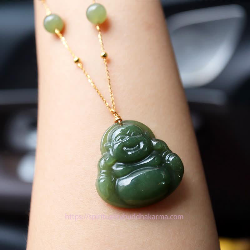 Buddha Energy Necklace Laughing Buddha Hetian Jade Luck Necklace Bead Chain Pendant