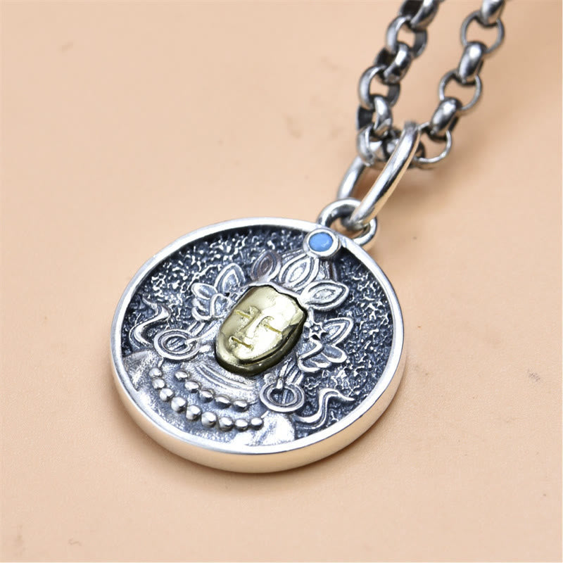 Buddha Energy Necklace 925 Sterling Silver Green Tara Double Dorje Vajra Protection Necklace Pendant