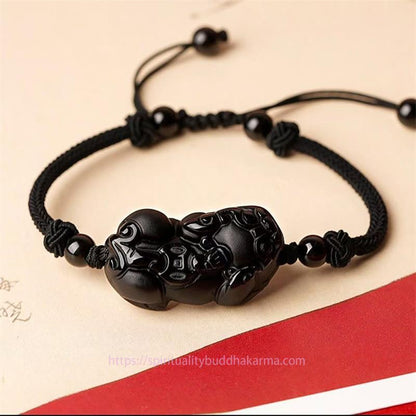 Golden Energy Citrine Natural Obsidian Amethyst Wealth Solar Plexus Chakra (Third Chakra) PiXiu Cooper Coin Wealth Bracelet