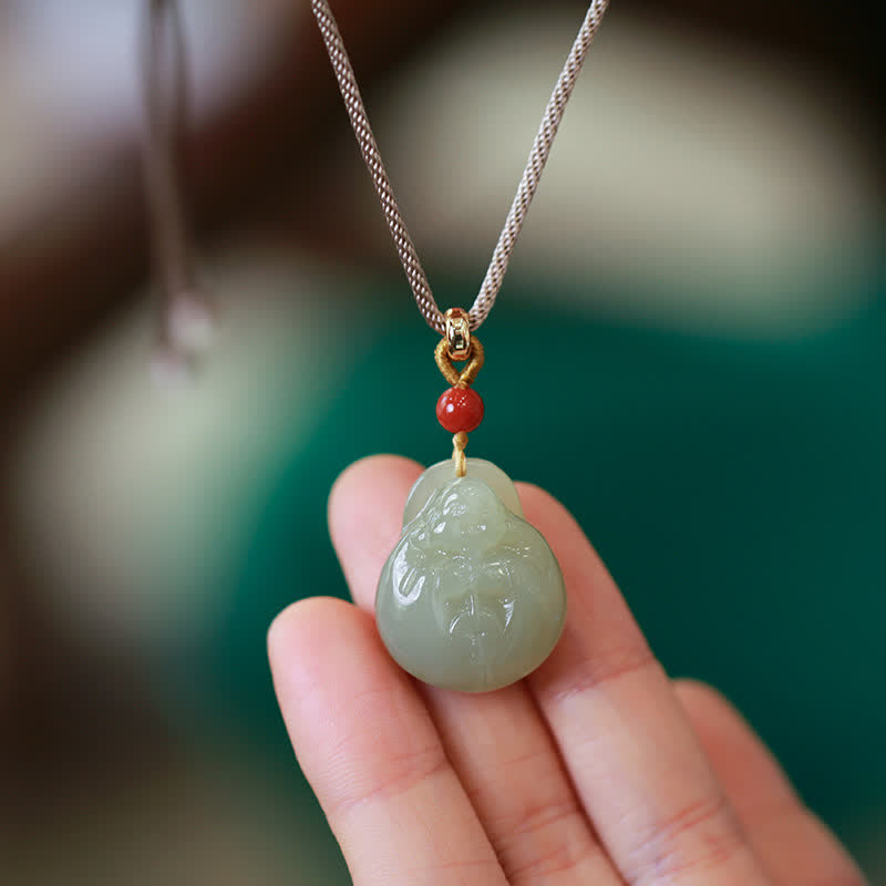 Jade  Laughing Buddha Hetian Jade Wealth Prosperity String Necklace Pendant