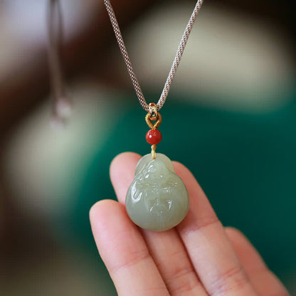 Jade  Laughing Buddha Hetian Jade Wealth Prosperity String Necklace Pendant