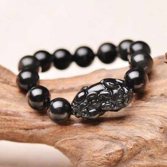 Spirituality Buddha Karma FengShui PiXiu Obsidian Wealth Bracelet