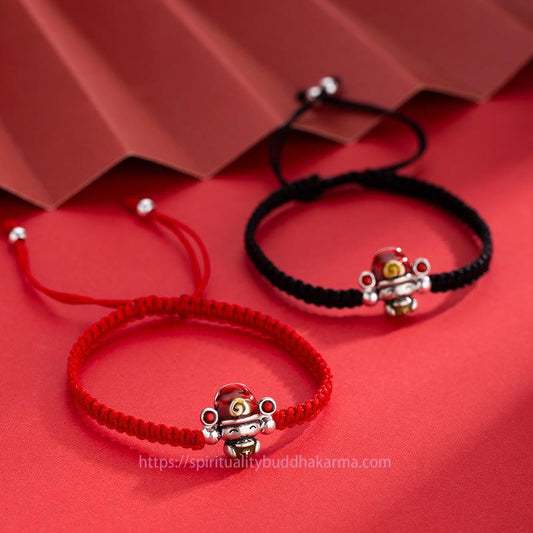 Ancient Tibetan Buddhist Red String Tradition  God of Wealth Handmade Thread Luck Strength Braid Bracelet