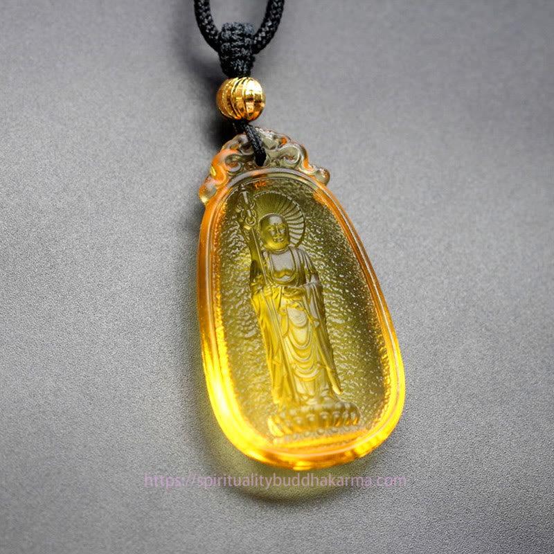 Buddha Energy Necklace Ksitigarbha Buddha Liuli Crystal Serenity Amulet Necklace Pendant