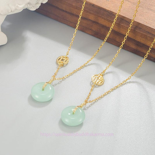 Jade  Jade Fu Character Copper Coin Peace Buckle Abundance Necklace Pendant