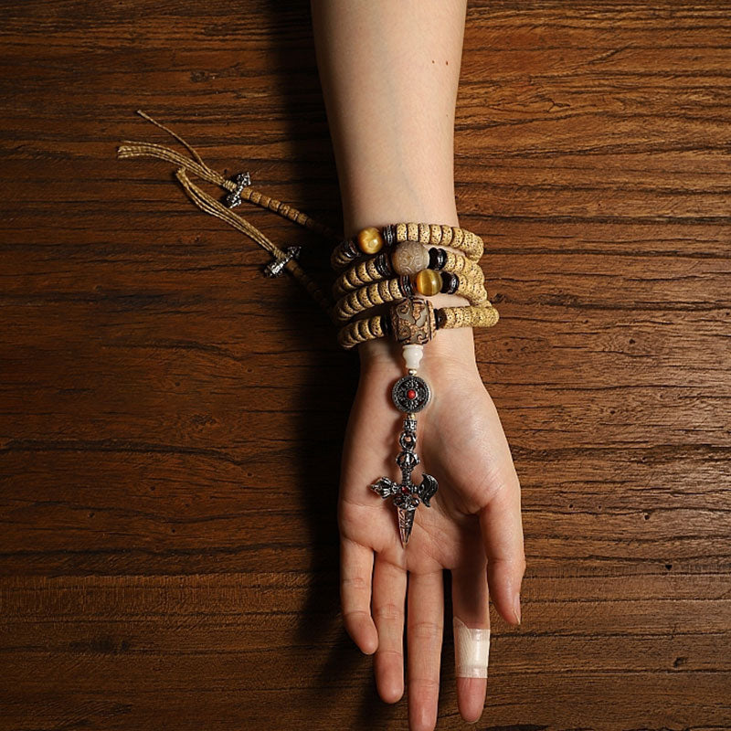 Spirituality Buddha Karma Tibet 108 Mala Beads Bodhi Seed Cross Vajra Dharma Wheel PiXiu Wealth Bracelet