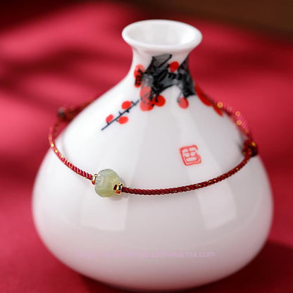 Ancient Tibetan Buddhist Red String Tradition  925 Sterling Silver Plated Gold Hetian Jade Lotus Luck Red String Bracelet