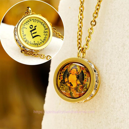 Buddha Energy Necklace Tibetan Yellow God Of Wealth Green Tara Buddha Serenity Titanium Steel Necklace Pendant