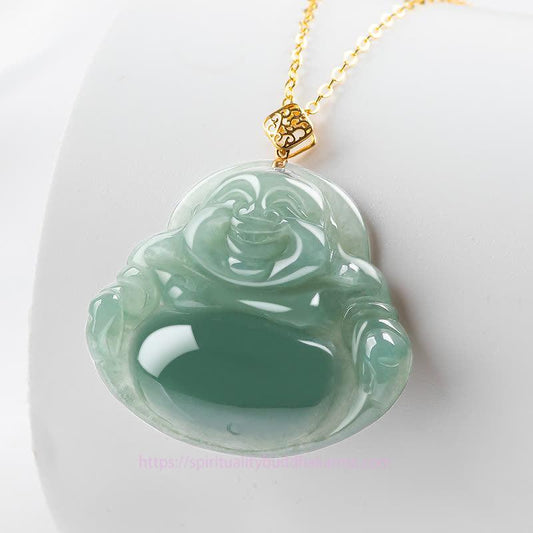 Jade  Laughing Buddha Natural Jade Prosperity Abundance Necklace Pendant
