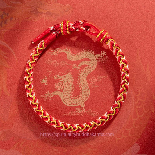 Ancient Tibetan Buddhist Red String Tradition  Handmade Year Of The Dragon Scale Protection Rope Bracelet