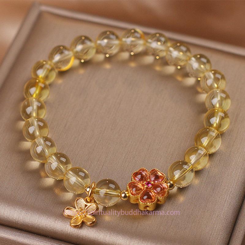 Golden Energy Citrine Natural Wealth Solar Plexus Chakra (Third Chakra) Flower Charm Prosperity Protection Bracelet