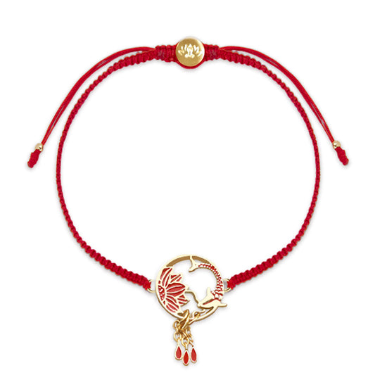 Ancient Tibetan Buddhist Red String Tradition  Tibetan Handmade Lotus Koi Fish Lucky Red String Bracelet