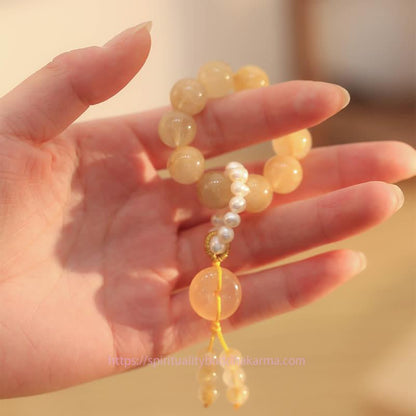 Golden Energy Citrine Wealth Solar Plexus Chakra (Third Chakra) Peace Buckle Prosperity Happiness Wrist Mala
