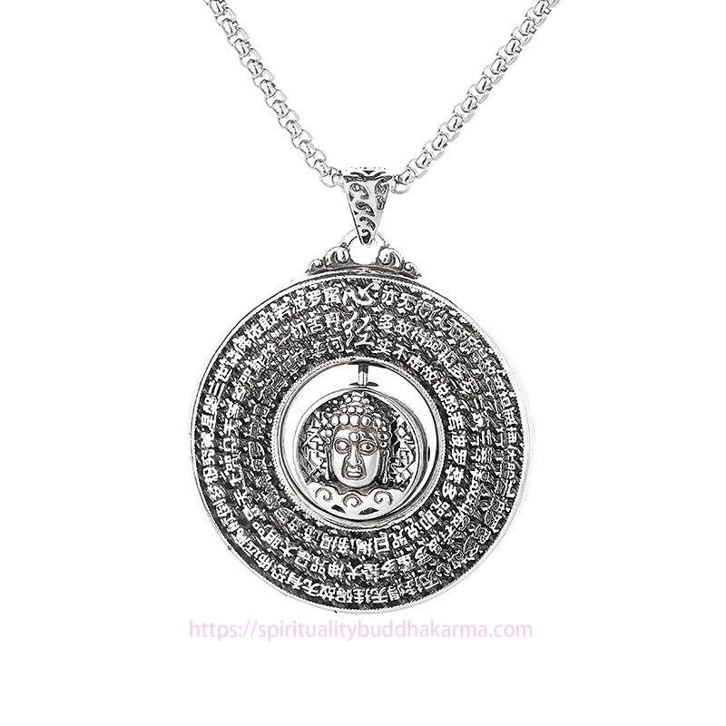 Buddha Energy Necklace Heart Sutra Buddha Carved Peace Buckle Design Serenity Rotatable Necklace Pendant
