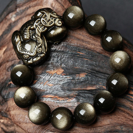 Spirituality Buddha Karma FengShui PiXiu Golden Obsidian Protection Bracelet