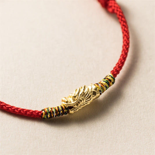 Ancient Tibetan Buddhist Red String Tradition  925 Sterling Silver Year of the Dragon Luck Strength Red Rope Bracelet