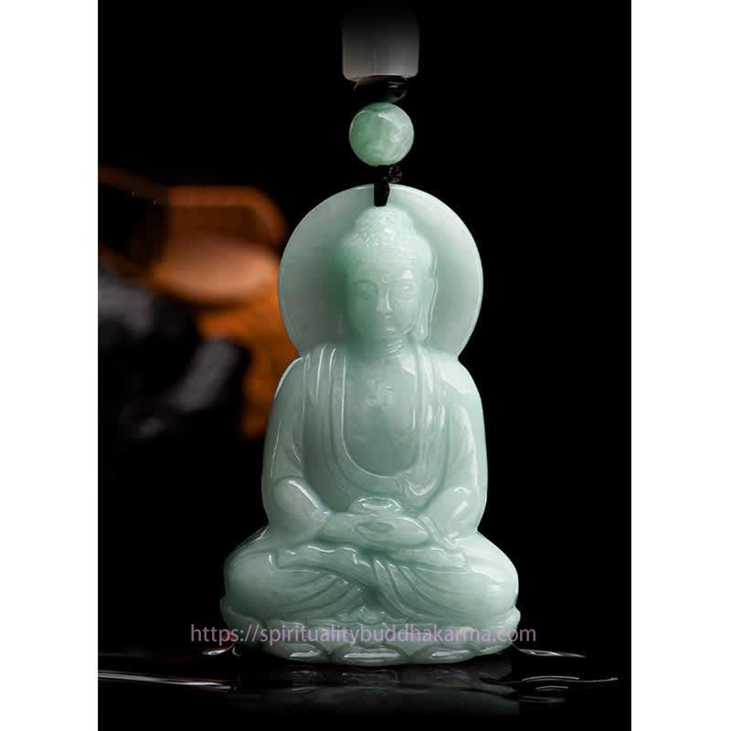 Jade  Amitabha Buddha Jade Amulet Compassion String Necklace