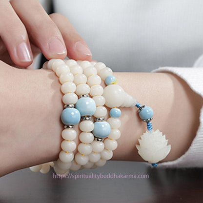 Spirituality Buddha Karma Bodhi Seed Bead Lotus Blessing Charm Bracelet