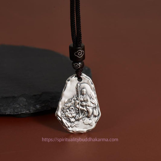 Buddha Energy Necklace 999 Sterling Silver Ksitigarbha Buddha Zakiram Goddess Necklace Pendant