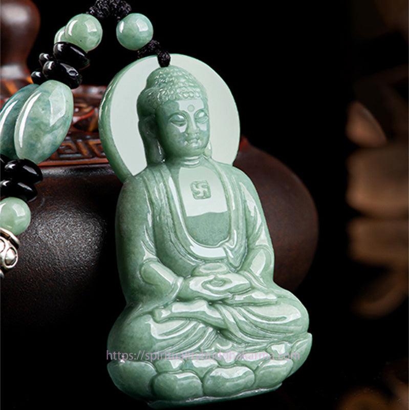 Jade  Amitabha Buddha Jade Amulet Compassion String Necklace