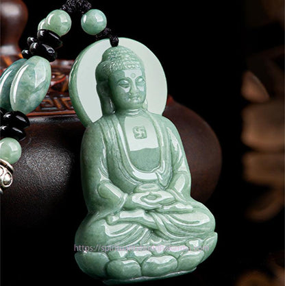 Jade  Amitabha Buddha Jade Amulet Compassion String Necklace