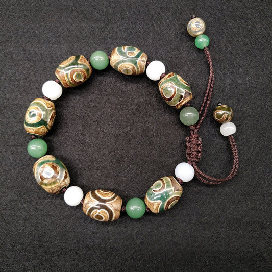 Ancient Tibetan Buddhist Red String Tradition  Tibetan Three-eyed Dzi Bead Luck Protection Braided Bracelet